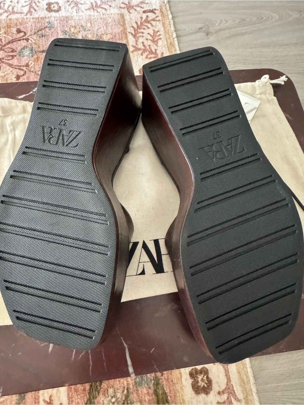 Zara Brown Leather Platform Slingback Sandals - Picture 4 of 4